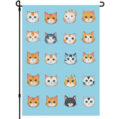 Welcome Cat Washable Garden Flag for Outdoor Decoration for Home Lawn - 28x40in Versatile Cartoon Style Kitten Back Yard Decor Fluffy Cat Cute Cat Durable Chic Garden Flag