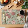 thumbnail image 2 of Placemats Set of 4, Spring Flower Woven Placemat, Linen Place Mats for Kitchen/Dining Tables, Farmhouse Vintage Country Floral Plant Green Washable Table Mats for Party, 2 of 8
