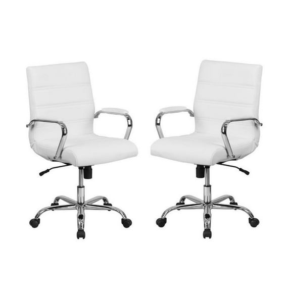 Home Square 2 Piece Swivel Soft Leather Office Chair Set in White and Chrome