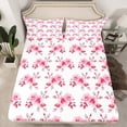 thumbnail image 2 of Manfei Pink Rose Girls Twin Sheet Sets, Anniversary Flower Floral Twin Fitted Sheet, Romantic Valentines Day Flat Sheet, Luxury Bedroom Decor, 3 Pieces, 2 of 7