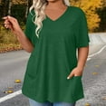thumbnail image 2 of UPPADA Plus Size V Neck Shirts Short Sleeve Solid Color Basic Tunic Blouses Loose Casual Summer Shirts for Curvy Women Pleated Pullover Tops with Pockets ropa de marca para mujer,Army Green,L, 2 of 7