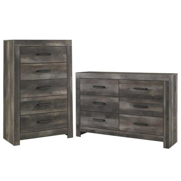 Home Square 2-Piece Set with 5 Drawer Chest & 6 Drawer Double Dresser in Gray