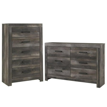 Home Square 2-Piece Set with 5 Drawer Chest & 6 Drawer Double Dresser in Gray