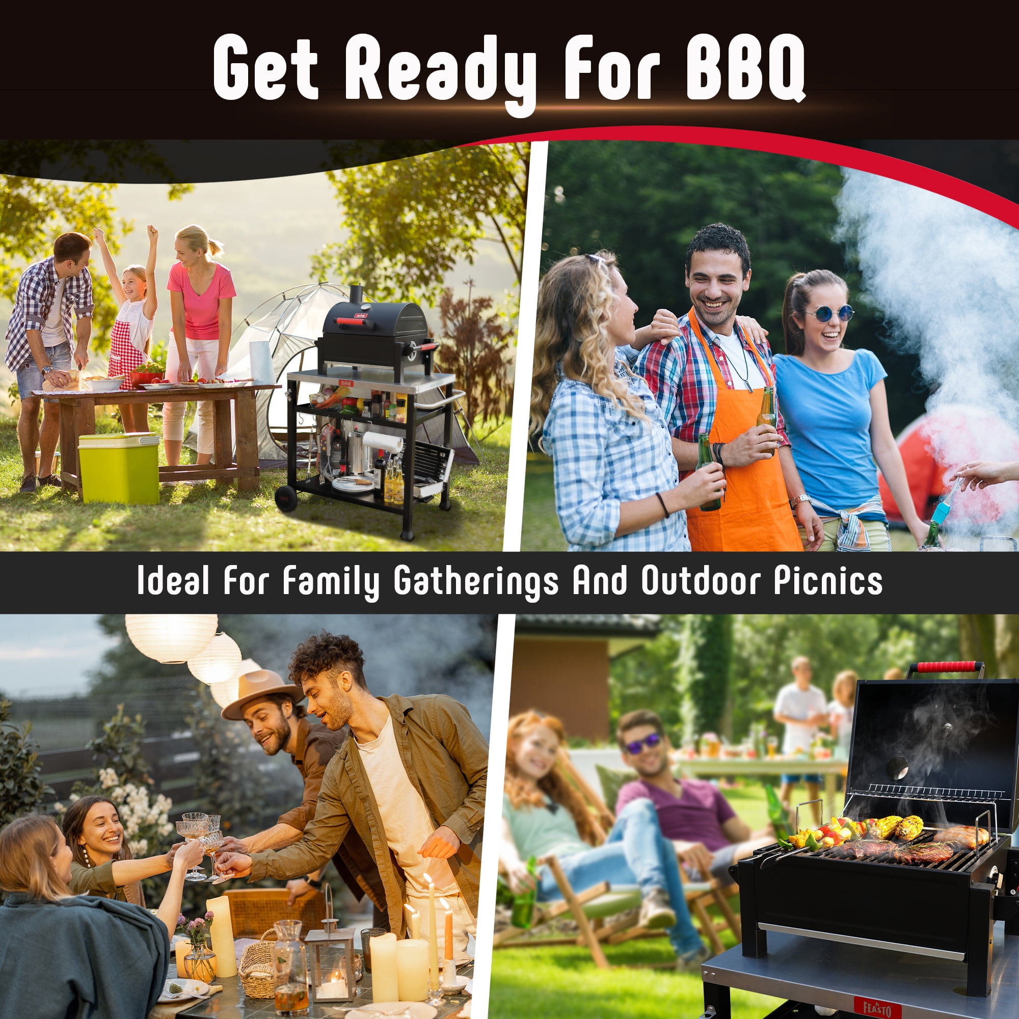 Feasto Portable Charcoal Grill Tabletop Grill with Cast Iron Grates and 354 Square in Cooking Area