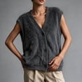 thumbnail image 5 of Womens Solid Fuzzy Knit Vest V Neck Button Front Sleeveless Cardigan Loose Fit Knitted Waistcoat Casual Layering Sweater Vest Gray 2XL, 5 of 5