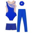 thumbnail image 4 of TTAO Girls Figure Skating Outfits Dance Unitards Gymnastics Leotard with Shorts Leggings Hairband Activewear Set Blue 10, 4 of 5