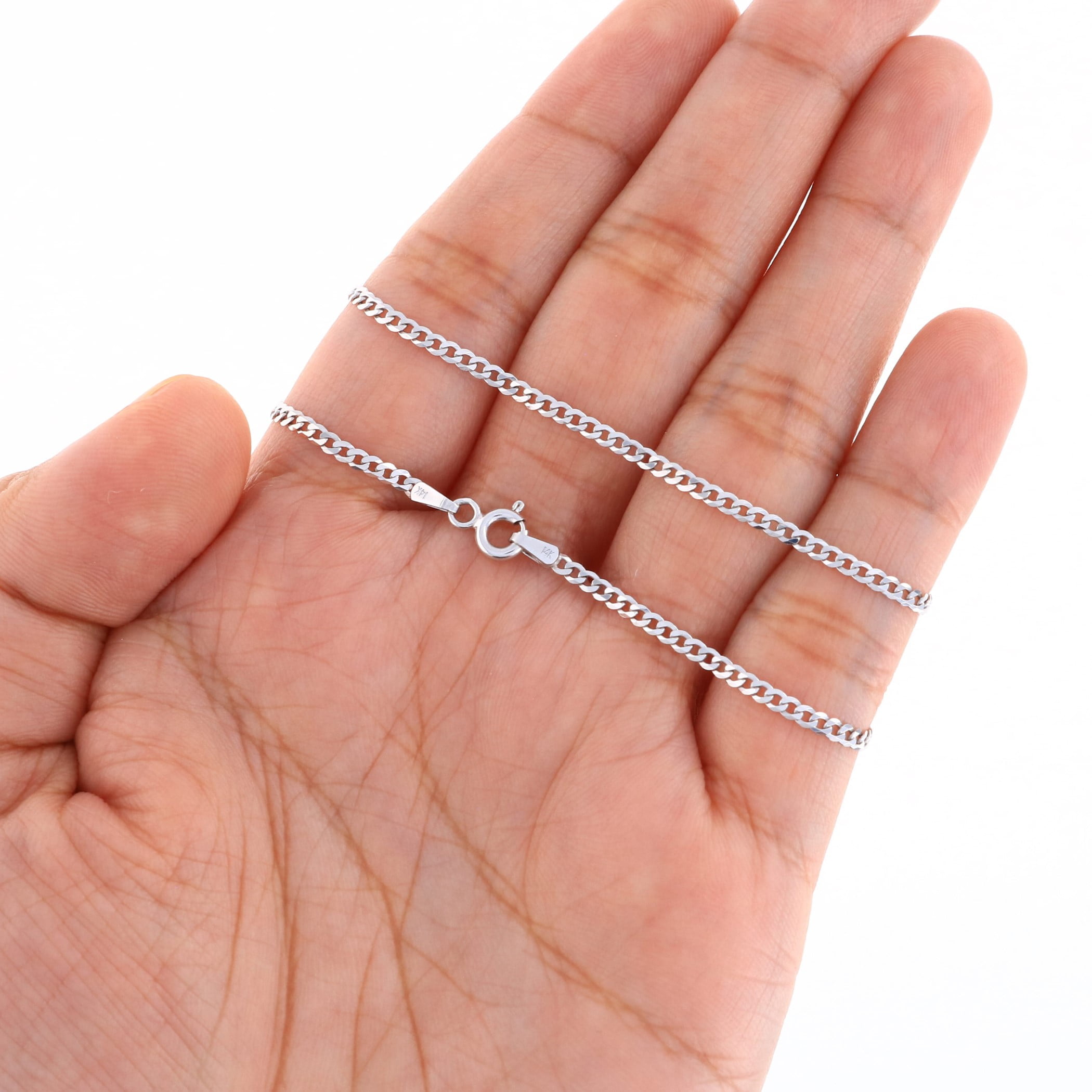 Nuragold 14K Real White Gold Solid Cuban Curb Link Chain Necklace 16"-30" (2mm-8mm) Italian Jewelry for Men & Women
