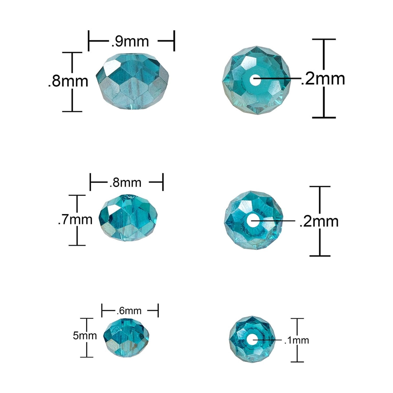 (4 pack) Cousin DIY Indicolite Teal AB Glass Rondelle Beads Multi-Size 3-Strand Pack for Jewelry