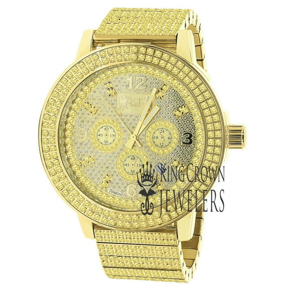 Real Diamond Dial Canary Gold Tone Jojo Jojino Joe Rodeo Solid Stainless Steel 54mm Mens Watch