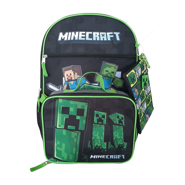 Mochila Bioworld Minecraft Creepers de 5 piezas para niños