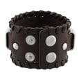 thumbnail image 3 of Brown Leather Wristband with Chrome Rings Faux Compass Center, 3 of 4