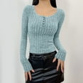thumbnail image 2 of SMihono Women's Scoop Neck Button Cropped Pullover Sweater Casual Fall Knit Sweaters Lightweight Slimed Fitted Pullover Blue S, 2 of 4