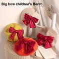 thumbnail image 2 of 2-6 Years Girls Beret Hat Solid Color Keep Warm Cute Red Bow Knot Wool Berets for Going Out, 2 of 10