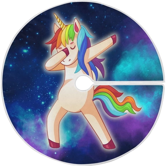 FMSHPON Dabbing Unicorn Colorful Galaxy Xmas Christmas Tree Skirt Stand Mat for Holiday Party Decoration Indoor Outdoor 36 inches