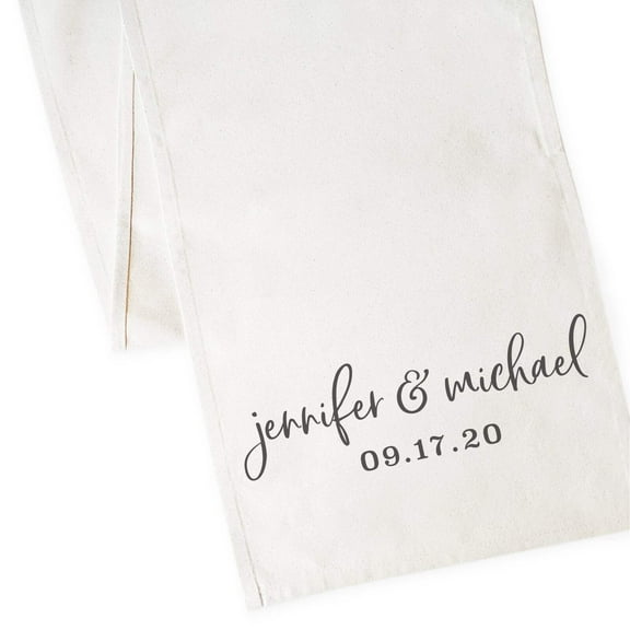 Personalized Name and Date Cotton Canvas Table Runner