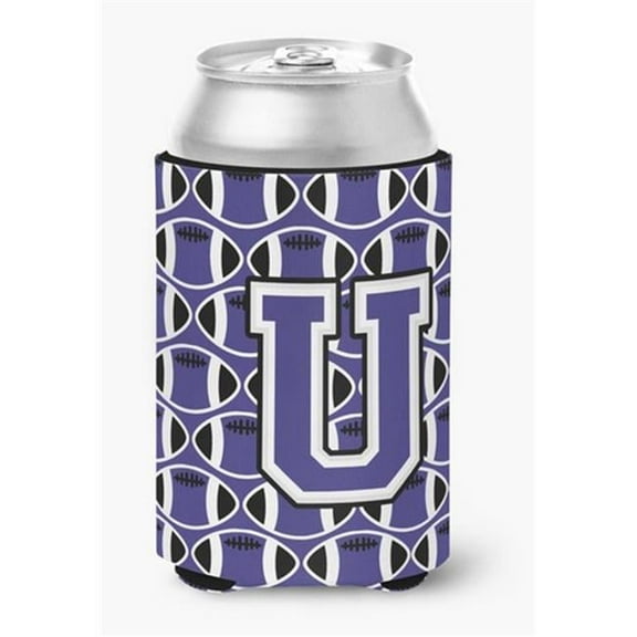Letter U Football Purple & White Can or Bottle Hugger