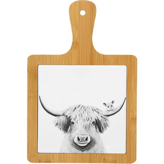 Pavilion Gift Company - Highland Cow - 7.5" Bamboo & Ceramic Tile Trivet