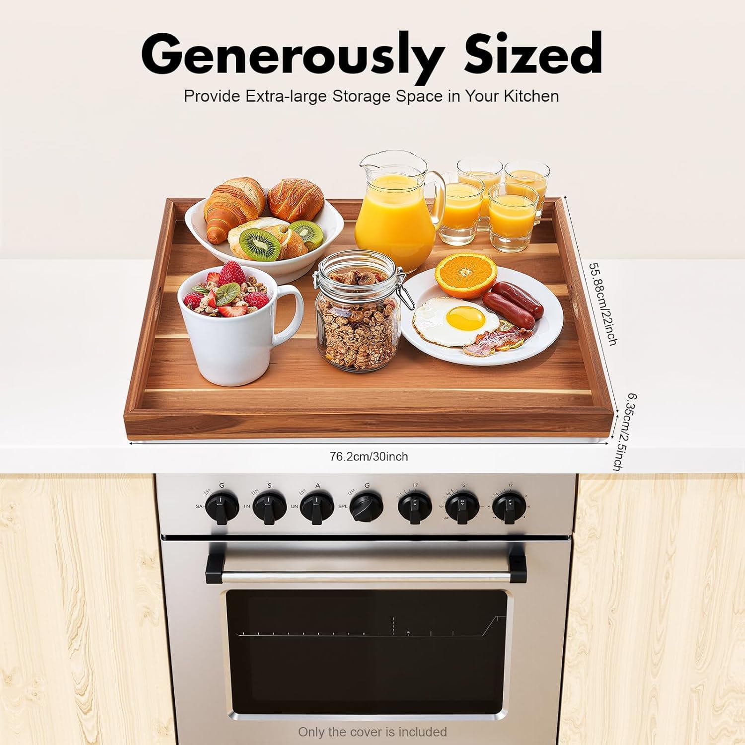 Miumaeov Noodle Board Stove Cover, L30*W22in Wooden Stove Top Cover Sink Cover Cutting Board with Handles, Stovetop Cover Serving Tray Countertop