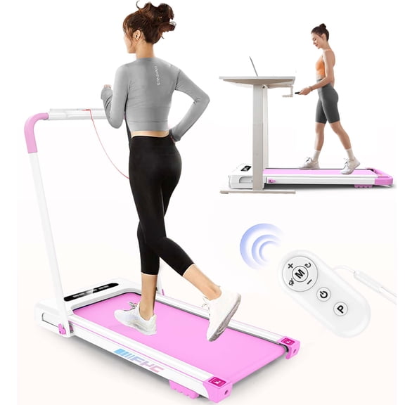 Aukfa 3.5 HP Under Desk Treadmill, Walking Pad 2 in 1 Folding Treadmill for Home Office Workout, 300lb Capacity, Pink