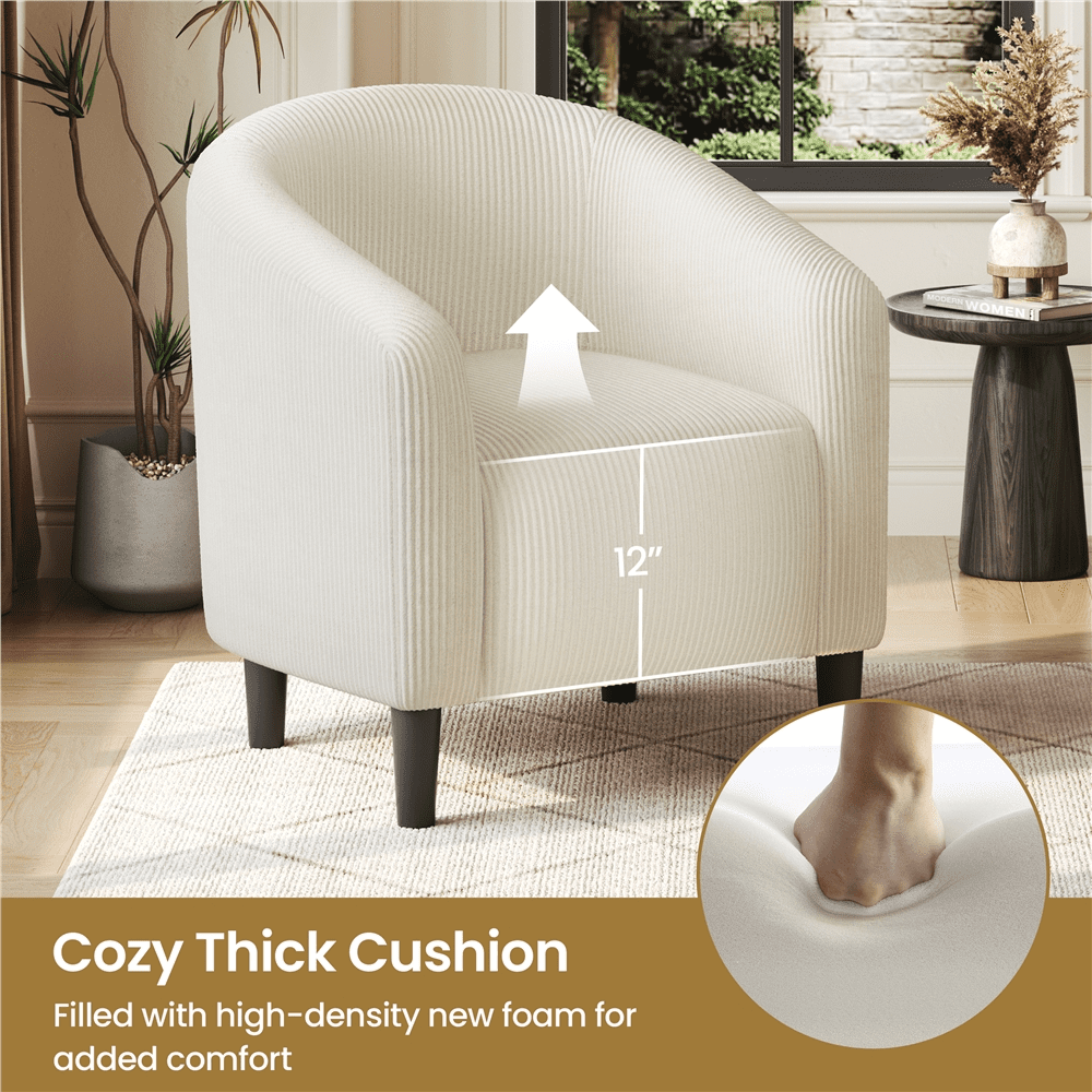Renwick Upholstered Corduroy Accent Chair for Living Room, Beige