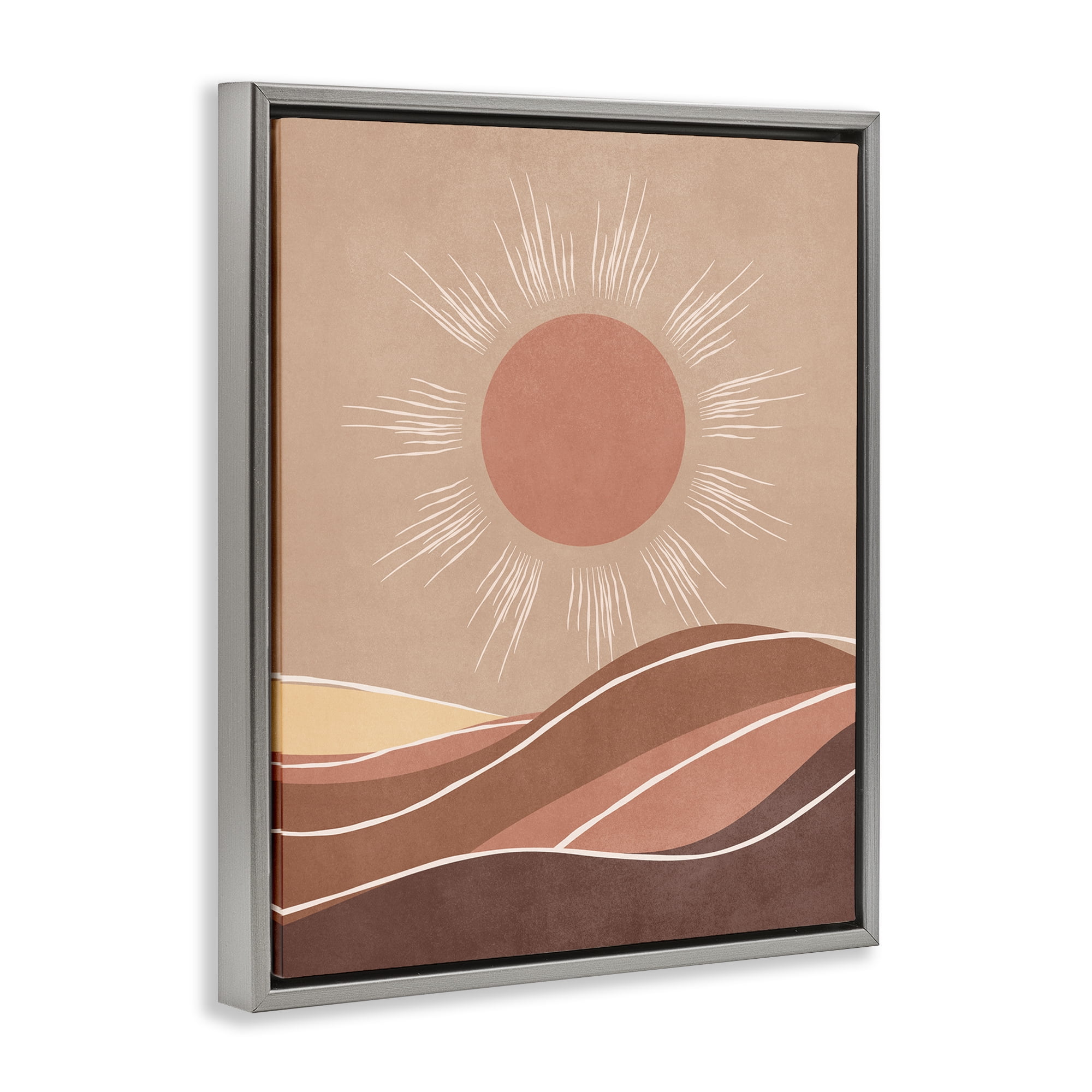 Stupell Industries Boho Sun over Desert Landscape & Nature Painting Gray Floater Framed Canvas Art Print Wall Art, 17 x 21
