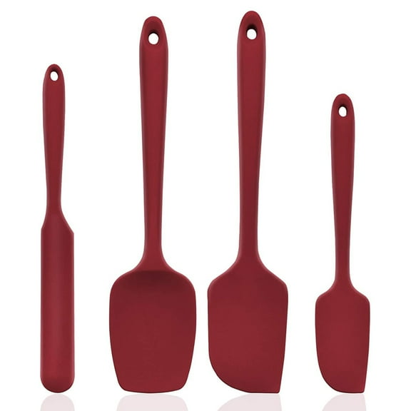 600潞F High Heat-Resistant Silicone Spatula Set, Seamless Design Non-Stick Rubber with Cooking/Baking Utensil Set of 4 RED