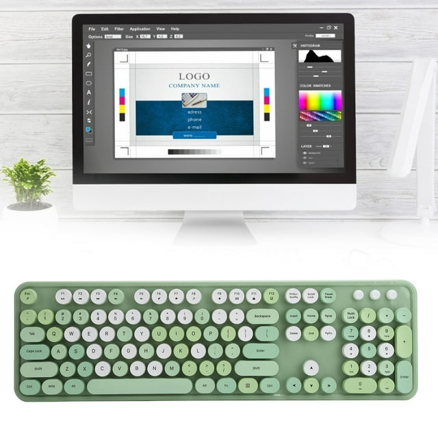 Clavier et Souris Rétro Sans Fil, Ensemble Combiné Souris et Clavier 2,4 GHz 104 Touches Style Machine à Écrire avec Clavier Mécanique Rétro et Pavé Numérique Souris 1600 Dpi USB