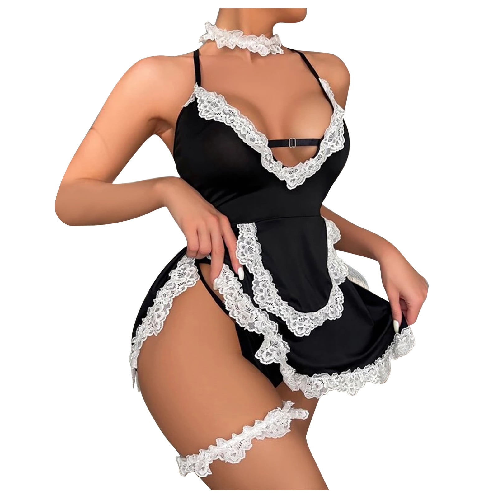 Penkiiy Sexy Maid Lingerie for Women Maid Outfit French Maid Babydoll  Lingerie Dress Lingerie 2XL Black