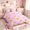 thumbnail image 2 of Manfei Pink Ribbon Bows 7-Piece Twin Bedding,Loves Print Baseball Bedding Comforter Set,Pink Reversible, 2 of 7