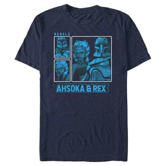 Men's Star Wars: The Clone Wars Ahsoka & Rex Panels Graphic Tee Navy Blue Large