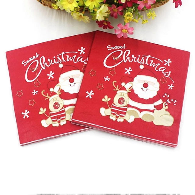 Christmas Paper Napkins Printed Santa Claus Pattern for Party 60Pcs