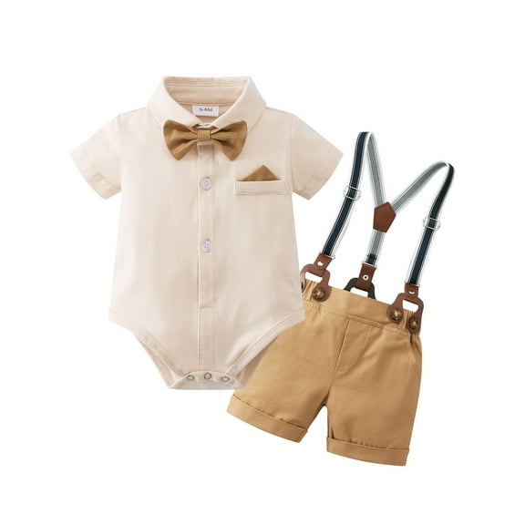 WESIDOM Infant Toddler Clothes Gentleman Shirt Suspender Pants Bowtie Summer Short Sleeve 0-24M 3pcs