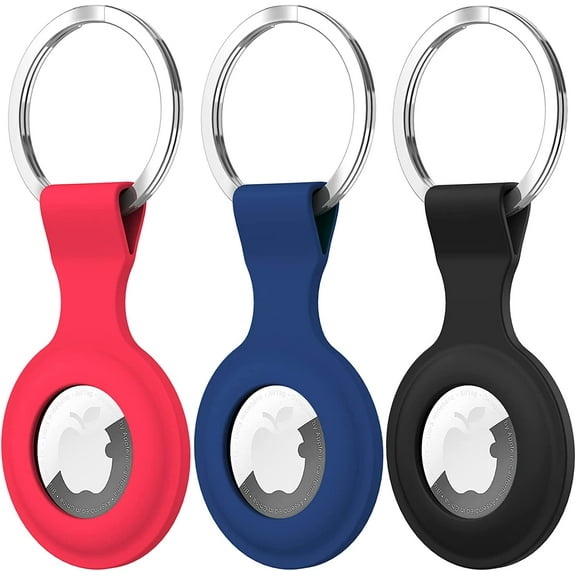 Suoman 3 Pack Silicone Case Keyring, Tracker Cover for Apple AirTag, Case Cover Locator Keychain for Apple AirTag Case Key Ring, for Airtag Accessories -Black Blue Red
