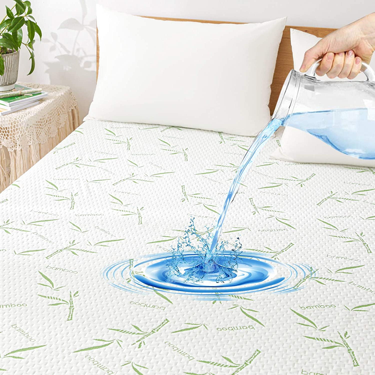 Details about   Bamboo Mattress Protector Topper Bed Cover Pad Waterproof Soft Washable All Size 