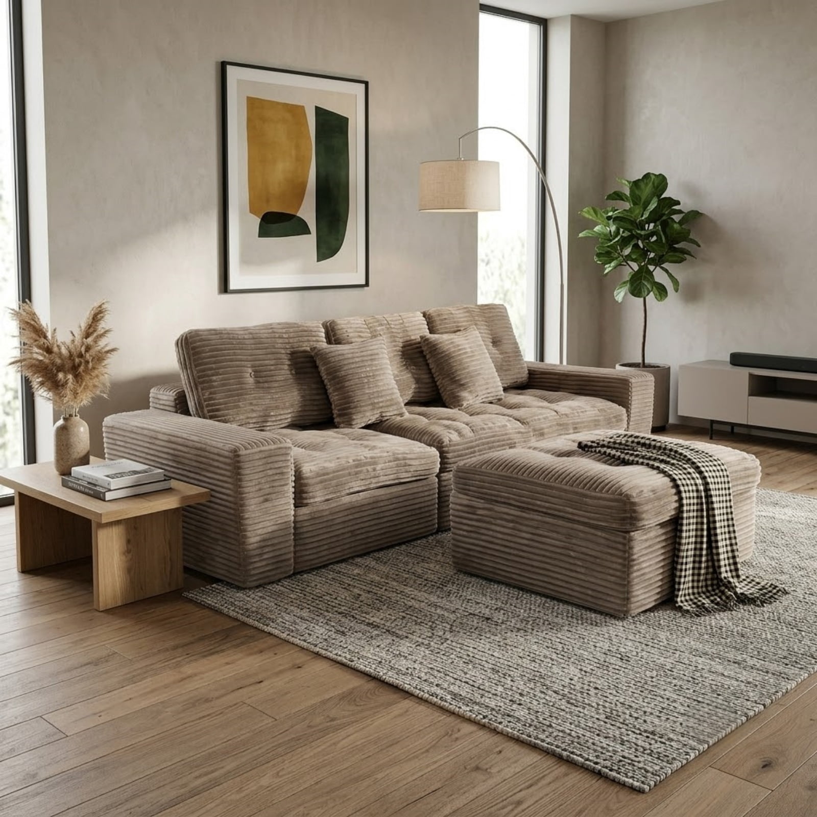 Modular L-Shaped Sectional Sofa with Ottoman, 105'' Cloud Sofa Set, 3-Seat Modular Sofa Couch for Living Room, DIY Combination