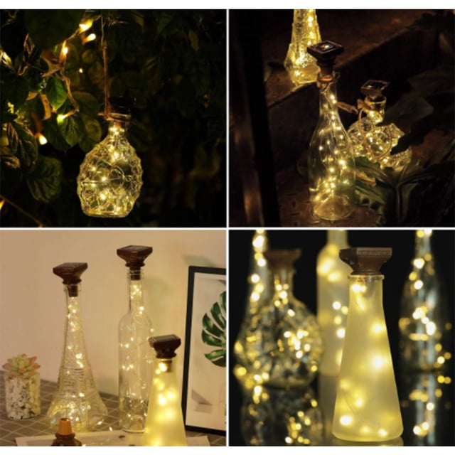 1/6 piezas de cadena de luces solares con corcho para botellas de vino, 20 luces LED
