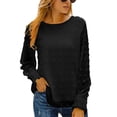 thumbnail image 1 of Blusa de Manga Larga Cuello Redondo Ajuste Suelto Suave Transpirable Color Puro Mujer Top Casual para la Fecha de Trabajo Compras Negro XL, 1 of 5