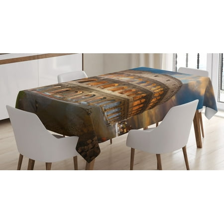 

Italian Decor Tablecloth View of Colosseum under Autumn Sunset in Rome Italian Landmark Historical Print Rectangular Table Cover for Dining Room Kitchen 60 X 90 Inches Blue Tan by Ambesonne