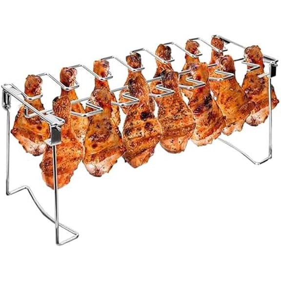 Chicken Leg and Wing Rack, 14 Slots BBQ Chicken Drumsticks Holder Stainless Steel Roaster Stand for Smoker Grill, Oven, Charcoal Grill