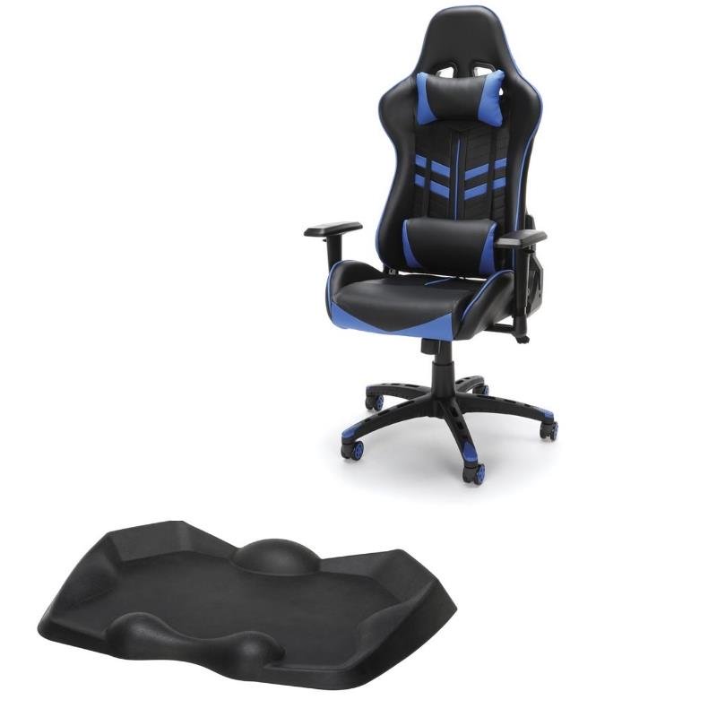 2 Piece Gaming Chair and Chair Mat in Black and Blue
