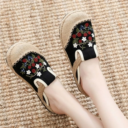 

Frostluinai Women Sandals Savings 2023! Women s Summer Sandals Ethnic Style Embroidered Slippers Shallow Mouth Low Help Soft Soled Cloth Shoes