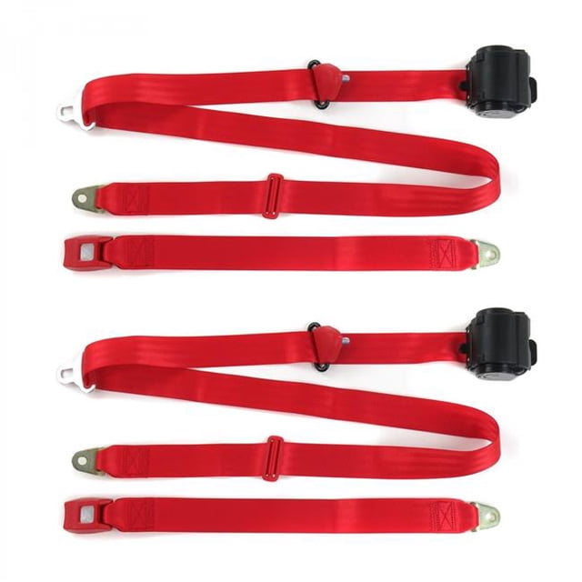 Jeep Wagoneer 1963-1991 Standard 3 Point Red Retractable Bucket Seat Belt Kit - 2 Belts