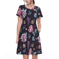 thumbnail image 1 of Bixox Robe d'Été à Manches Courtes pour Femmes Robe Ample Longueur Genou avec Poches-Roses Fleurs, 1 of 7