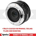 thumbnail image 4 of opteka 50mm f/2.0 hd mc manual focus prime lens with vented hood and cleaning kit for fuji x mount aps-c digital cameras, 4 of 11
