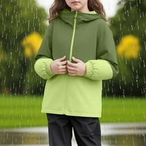 BRGZLK Kids Stormcoat Jacket Boys Girls Trendy Color-Blocked Full-Zip Raincoat Winter Lightweight Soft Windproof and Waterproof Hooded Coat Green 7-8 Years