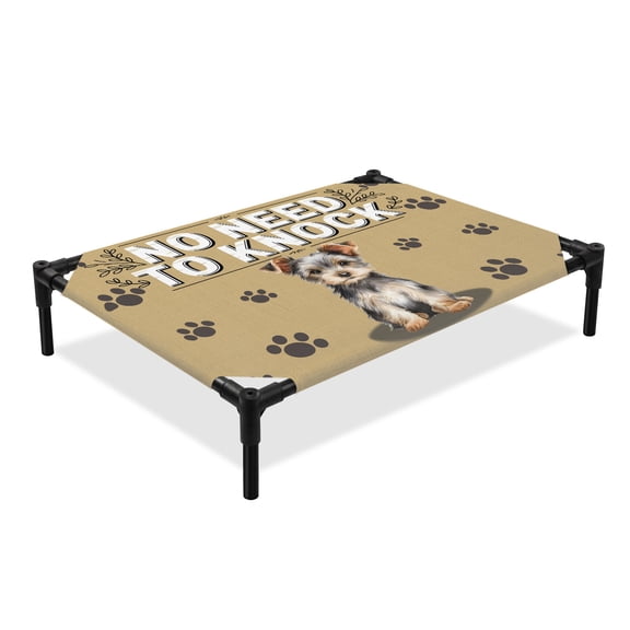 NO NEED TO KNOCK Elevated Dog Bed, Terrier Puppy Paw Prints Pet Lover Farmhouse Cooling Breathable Outdoor Raised Dog Cot Bed with Metal Frame Non-Slip Feet for Medium Dog 24x20in