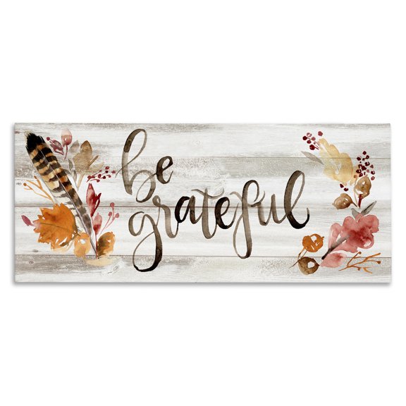 Stupell Industries Eclectic Be Grateful Boho Calligraphy Rustic Autumn Flowers Canvas Art, 30 x 13, by Jennifer Paxton Parker