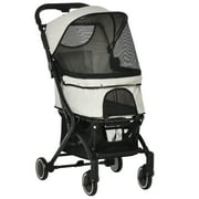 Pawhut Pet Travel Stroller with Adjustable Canopy, Beige