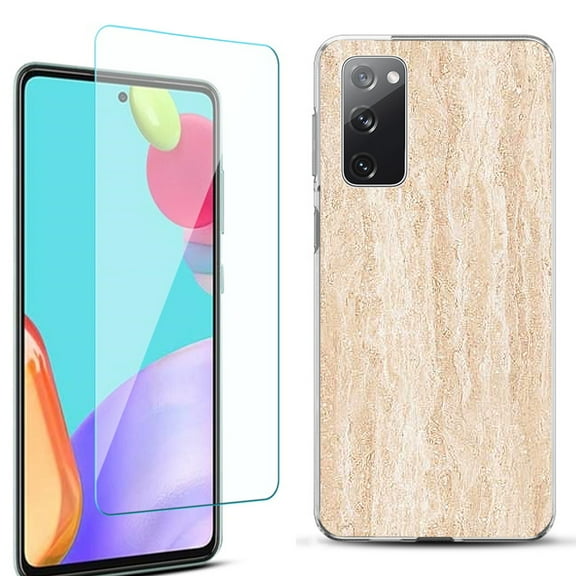Slim-Fit Protective Phone Case for Samsung Galaxy S20 FE 5G Fan Edition, with Tempered Glass Screen Protector, by OneToughShield ® - Marble/Coffee Tone