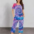 thumbnail image 2 of HUJlwoi Women Button down Pajama Tie Dye Printed Sleepwear Sets Short Sleeve Shirts and Capri Pants Lounge Pj Sets with Pocket, 2 of 5